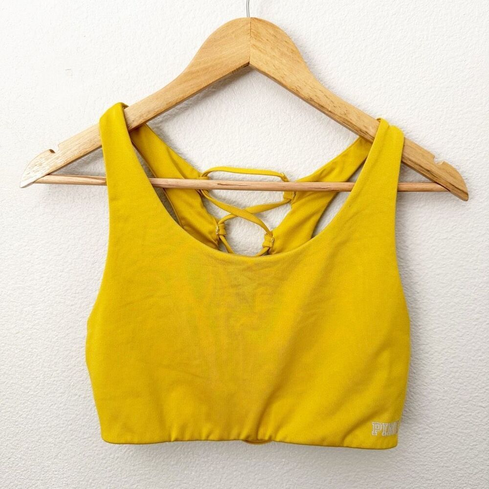 PINK VICTORIA'S SECRET | Sunflower Yellow Strappy Sports Bra Racer Back | Large
